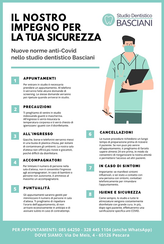 infografica norme anti covid studio dentistico basciani